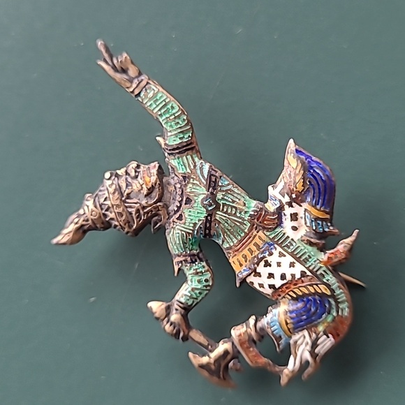 Rare Vintage 1940's Siam Ramasoon Thunder god Pin Brooch! Colored, Cute, COOL! - Picture 7 of 8